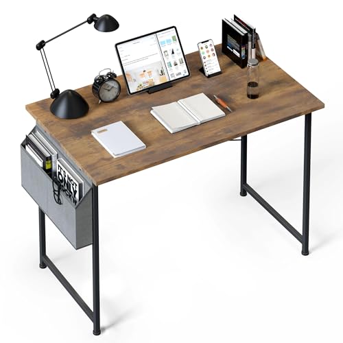YSSOA Computer Desk Home Office Work Study Writing Modern Simple Table with Headphone Hooks - color: Deep Brown, size: 40 Inch