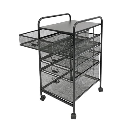Rolling File Cabinet with 5 Drawers, Filing Cart Under Desk Storage Office Organizer with Table Top & Wheels, Utility Cart File Folder Printer Stand, L11.8×D15×H24.4in, Black - size: 5 Tier