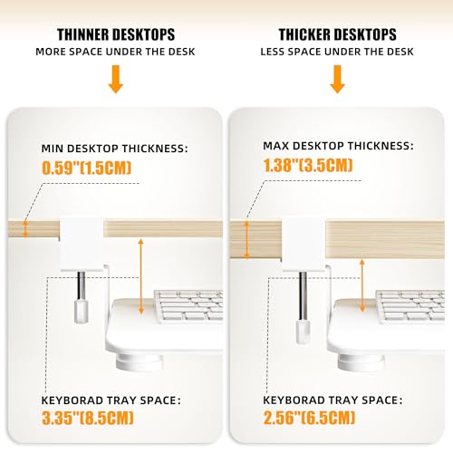 Under Desk Keyboard Tray, Pull-Out Drawer&Holder with C-Clamp 25.6"x11.8" - color: White