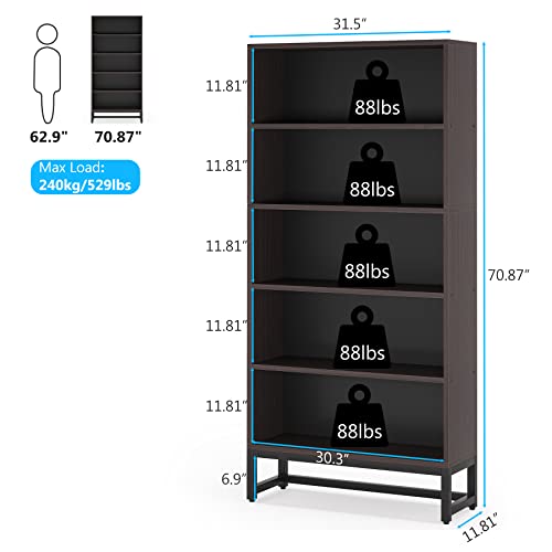 Tribesigns Tall Bookcase and Bookshelf, 70.8” Large Bookcases Organizer with 5-Tier Storage Shelves, Heavy Duty Free-Standing Library Bookshelf Shelving Unit for Living Room, Bedroom (Dark Walnut) - color: Dark Walnut