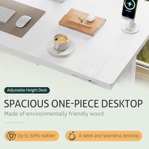 Furmax Adjustable Height Electric Standing Desk with Drawers, 48 Inch Sit Stand Desk with One-Piece Thickened Desktop & USB Charging Port for Home Office Computer Desks (White Desktop, 48 Inch) - color: White Desktop