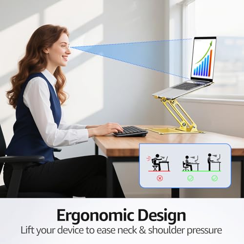 Urmust Adjustable Laptop Stand for Desk, 10-15.6“ Laptop Riser, Gold - color: D-Gold