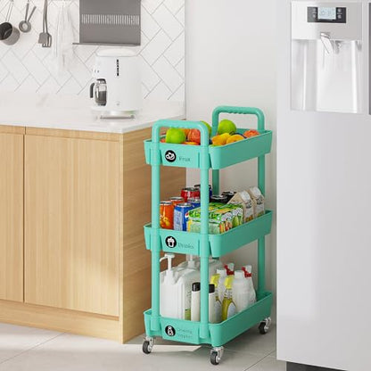 3 Tier Rolling Cart with Wheels, Utility Storage Carts,Green - color: Green, size: 3-Tier