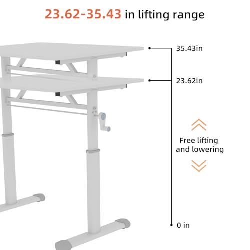 39" Hand-Crank Adjustable Modern Office Desk, Compact Computer Desk with Wide Footstand, Computer Table for Sitting/Standing Home Work, White - color: White