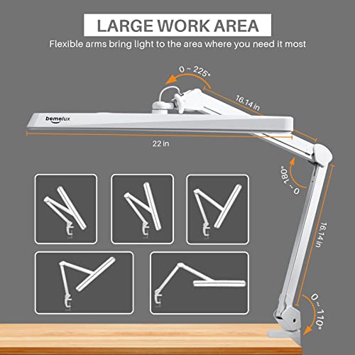 LED Architect Desk Lamp with Clamp, 30W 2500LM, White 30CCT | 324 LEDs deliver flicker-free lighting with 5 color modes, 5 brightness levels, and reinforced dual metal arms - color: White