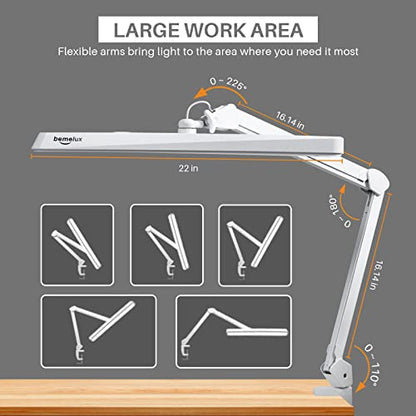 LED Architect Desk Lamp with Clamp, 30W 2500LM, White 30CCT | 324 LEDs deliver flicker-free lighting with 5 color modes, 5 brightness levels, and reinforced dual metal arms - color: White
