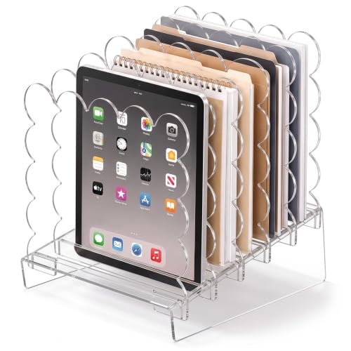 AmazingSpark Acrylic File Organizer for Desk, 5-Slot Acrylic File Sorter with Scalloped Edge, Clear Desktop Holder for Folders, Documents, Notebooks, Clipboards and Mail for Home, Office and School