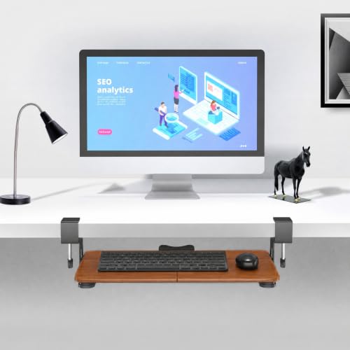 BONTEC Under Desk Keyboard Tray, Pull-Out Keyboard & Mouse Platform | C-Clamp Mount, Space-Saving Ergonomic Slide-Out Drawer, 31.3 in Including Clamps, 20 x 11.8 in Tray, Walnut - color: Walnut, size: 20" x 11.8"
