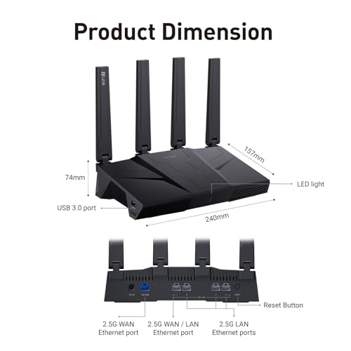 GL.iNet GL-BE9300 Flint 3 Tri-Band Wi-Fi 7 Router 5 x 2.5G VPN Router | Tri-Band Wi-Fi 7 with 6GHz, 9 Gbps wireless speed for smooth 8K streaming, low-latency gaming, and video calls