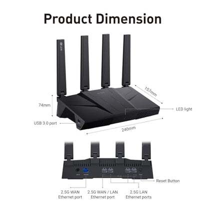 GL.iNet GL-BE9300 Flint 3 Tri-Band Wi-Fi 7 Router 5 x 2.5G VPN Router | Tri-Band Wi-Fi 7 with 6GHz, 9 Gbps wireless speed for smooth 8K streaming, low-latency gaming, and video calls