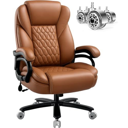 600lbs Big and Tall Office Chair with Pocket Spring Cushion, Heavy Duty Office Chair for Low Back Pain Relief, Large Executive Office Chair (Classic, Yellow) - color: Yellow