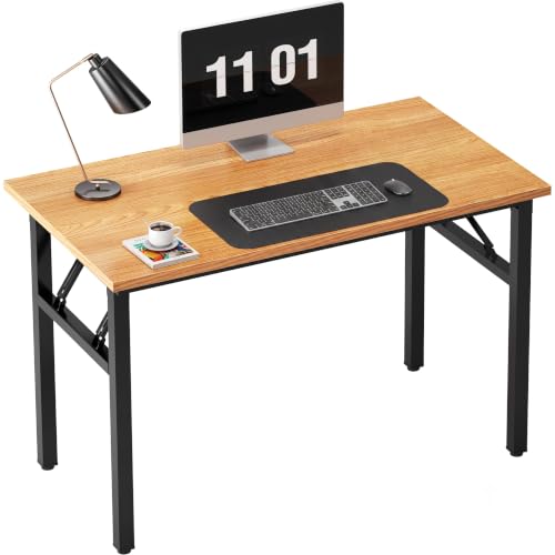 Need Folding Computer Desk - 39.4 Inch Foldable Office Writing Work Study Kids Student Teacher Home Bedroom Table for Small Space, Teak & Black | No-Assembly, Sturdy Foldable Desk for Home Office, Bedroom, Dorm Room, Student Study, Collapsible, Compact, E