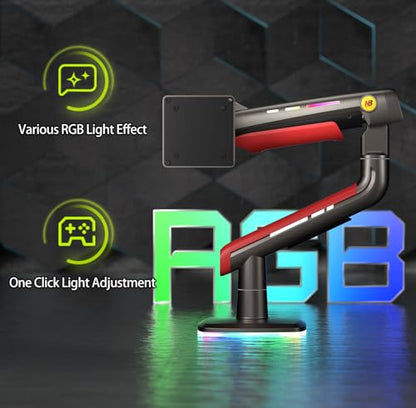 NB Gaming Monitor Arm or for 32 to 60 Inches Screen, Load up to 20 kg, VESA 75/100, RGB-Light, Heavy Duty, Multi Angle Adjustable, Premium Aluminum, Red - color: Red