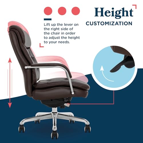 La-Z-Boy Sonata Executive Mid-Back Office Chair, Button-Tufted Seat and Back, Double-Layer Cushion, Padded Armrests, Ergonomic Computer DeskChair, Swivel Metal Base, Bonded Leather, Dark Brown/Chrome - color: Dark Brown and Chrome