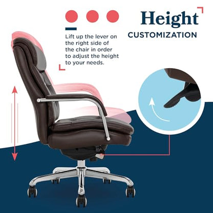 La-Z-Boy Sonata Executive Mid-Back Office Chair, Button-Tufted Seat and Back, Double-Layer Cushion, Padded Armrests, Ergonomic Computer DeskChair, Swivel Metal Base, Bonded Leather, Dark Brown/Chrome - color: Dark Brown and Chrome