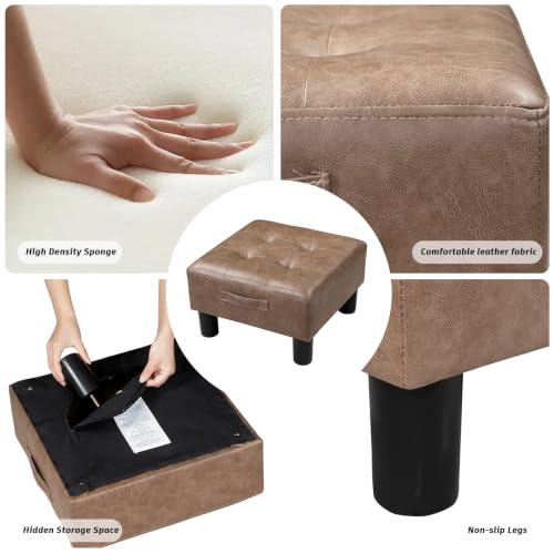 Joveco Small Ottoman Foot Stool,15" Square Upholstered Foot Rest with Legs - color: Light Brown