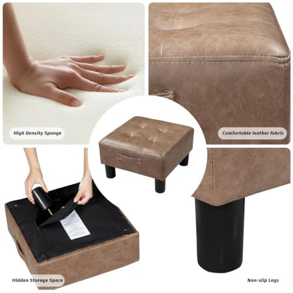 Joveco Small Ottoman Foot Stool,15" Square Upholstered Foot Rest with Legs - color: Light Brown
