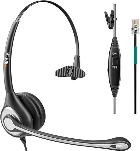 Wantek Telephone Headset Corded RJ9 Headphone with Mic & Noise Cancelling Phone Headsets Compatible with Plantronics Polycom VVX310 410 Yealink S12 Avaya 1408 1416, Landline Phone Headset（Black） - color: Black