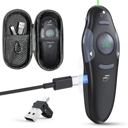 Presentation Clicker for PowerPoint, Wireless Presenter Remote with Case - style: Green Laser