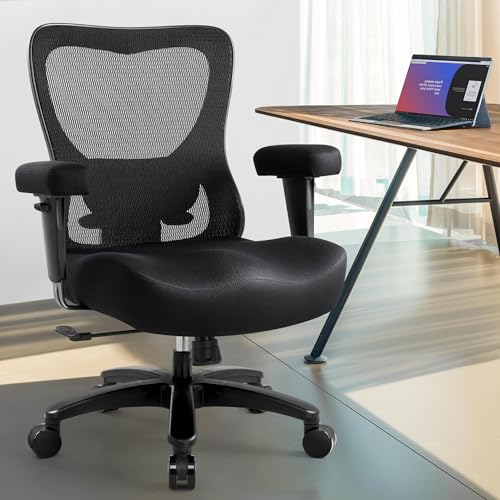 Big and Tall Office Desk Chair 500lbs,Ergonomic Heavy Duty Mesh Desk Chair | Executive Swivel Task Computer Chairs with Adjustable Lumbar Support and Armrests for Home Office (Black)