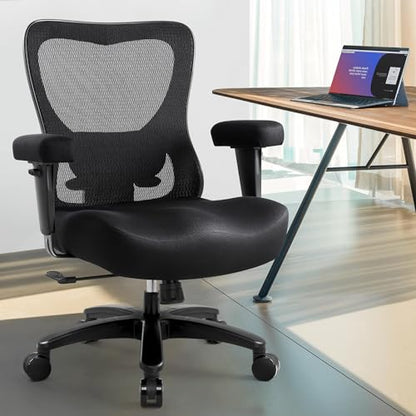 Big and Tall Office Desk Chair 500lbs,Ergonomic Heavy Duty Mesh Desk Chair | Executive Swivel Task Computer Chairs with Adjustable Lumbar Support and Armrests for Home Office (Black)
