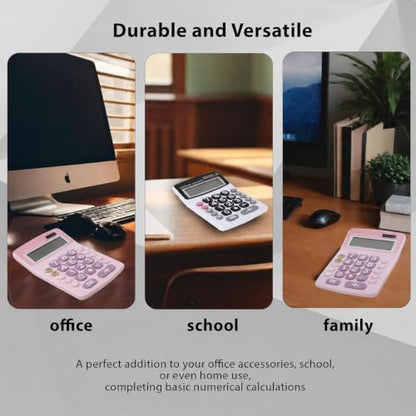 Lily's Home Jumbo 12-Digit Desktop Calculator Set of 2 (Pink & White), Solar/Battery Dual Power, Large Tilted LCD Display, Big Button Design, Quiet Operation, for Office, School, Business & Home Use - color: Pink&White