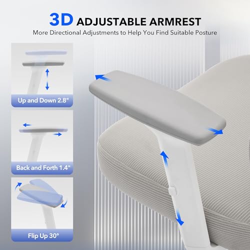 Ergonomic Office Chair Mesh – Adjustable Lumbar 3D Armrests High-Back Desk - color: Grey-d
