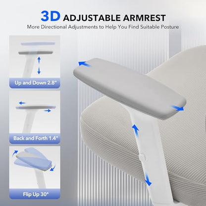 Ergonomic Office Chair Mesh – Adjustable Lumbar 3D Armrests High-Back Desk - color: Grey-d