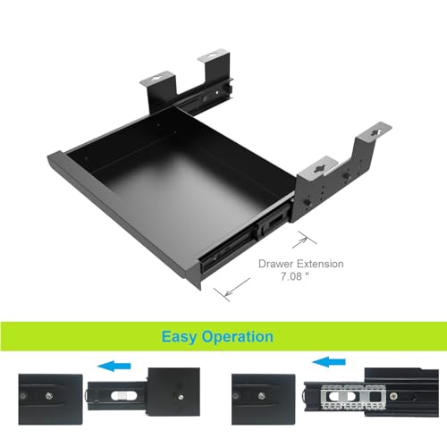 Beiyier Under Desk Sliding Drawer for Office Desk or Table, Pull-out Storage Organizer for Sit-Stand Workstation with High Crosspiece under Desktop (Black)