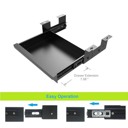 Beiyier Under Desk Sliding Drawer for Office Desk or Table, Pull-out Storage Organizer for Sit-Stand Workstation with High Crosspiece under Desktop (Black)