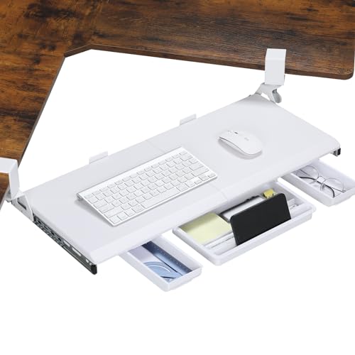 ETHU Corner Keyboard Tray Under Desk with Metal Rail, 26.8x11.8", White - color: White