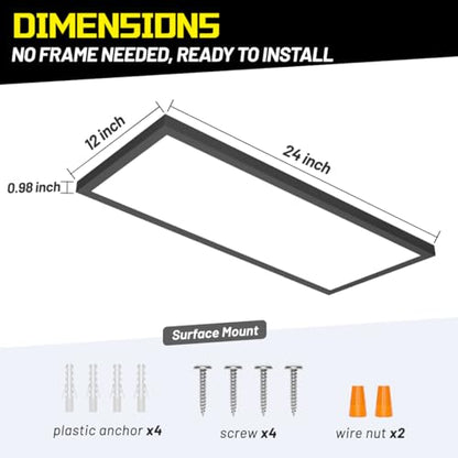 1x2 LED Flat Panel Light Surface Mount 2-Pack, Flush Mount Ceiling Light 24W 2880LM, 5CCT 3000K/3800K/4500K/5200K/6000K, Dimmable Panel Lights Black - color: Black, size: 1Ft. x 2Ft. (2-PACK)