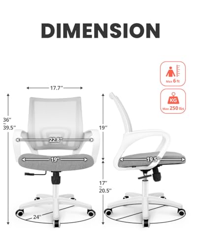 NEO CHAIR Office Computer Chair Ergonomic Mid-Back Mesh Desk Chair, Grey | Breathable Mesh Back with Lumbar Support, Height Adjustment, Smooth Rolling Casters for Home Office, Study or Gaming Setup - color: Grey-fabric