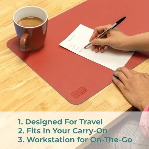 BLACK+DECKER Small Travel Desk Mat, Office Desk Pad, (12"x 20") Coral | Computer Mat, Laptop Pad for Mobile Office, Computer Furniture Protector, Compact for Carry-On Bags, Ideal for Travel & Work