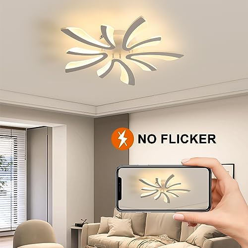 Goeco Modern Ceiling Light, 27.5'' Dimmable LED White Acrylic V-Shaped Flush Mount Ceiling Lights, 3000K/4000K/6500K with Remote Control Ceiling Light Fixture for Living Room, Dining Room, Bedroom - color: White V Shaped