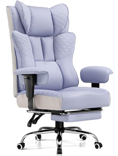 GTPLAYER Big and Tall Office Chair Wide Ergonomic Gaming Chair with Deluxe Embossing Designed Leather with Foot Rest,150°Reclining Adjustable Soft Armrests Pocket Spring Back Support and Pillow - color: Pu-purple