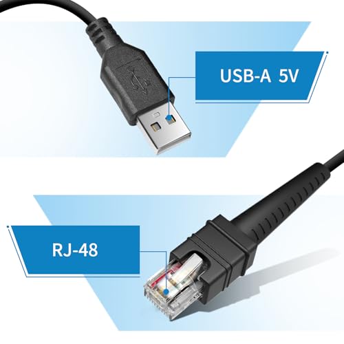WUHAO 2-Pack 9.8FT Shielded USB Coiled Cable for Zebra Symbol DS3608 DS3678 LI3608 LI3678 Handheld Barcode Scanner CBA-3600-UNC3 RJ48 to USB-A