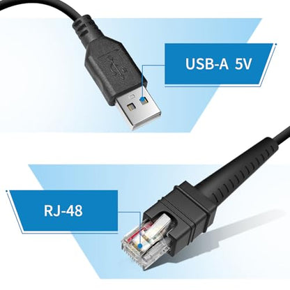 WUHAO 2-Pack 9.8FT Shielded USB Coiled Cable for Zebra Symbol DS3608 DS3678 LI3608 LI3678 Handheld Barcode Scanner CBA-3600-UNC3 RJ48 to USB-A