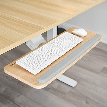VIVO Light Wood Under Desk 25 x 10 inch Keyboard Tray, MOUNT-KB03C | Adjustable Computer Keyboard and Mouse Platform, Ergonomic Under Table Desk Mount Drawer, Full Swivel - color: Light Wood, size: 25"