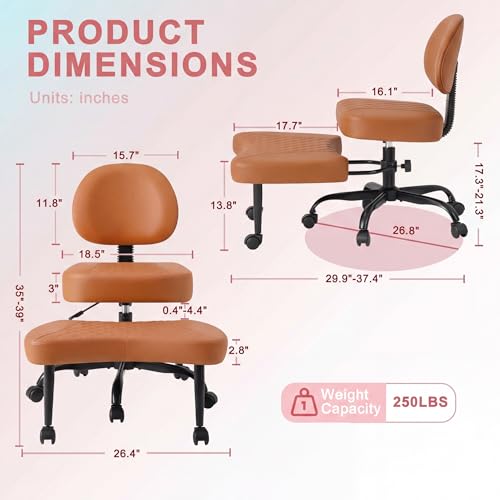 GUNJI Ergonomic Criss Cross Legged Office Chair, 360° Swivel Meditation Kneeling Chair with Wheels, ADHD Chair with Footrest, Lumbar Support, Wider Height Adjustable Seat (Brown, Faux Leather) - color: Brown