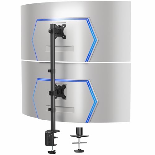 VIVO Dual Vertically Stacked Ultra-Wide Monitor Desk Mount, Extra Tall Heavy Duty Adjustable Stand for 2 Ultrawide Screens up to 45 inches, 25 lbs Per Screen Capacity, Black, STAND-V200R - color: Black, size: up to 45" screens