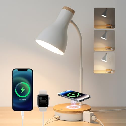 LALISU Desk Lamp for Home Office, 10W Fast Wireless Charger Desk Light - color: White-Fast Charging (10W)