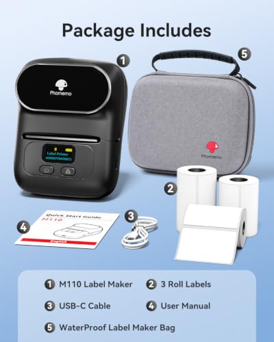 Phomemo M110 Label Maker with 3 Tapes and Bag, Portable Thermal Printer - color: Black