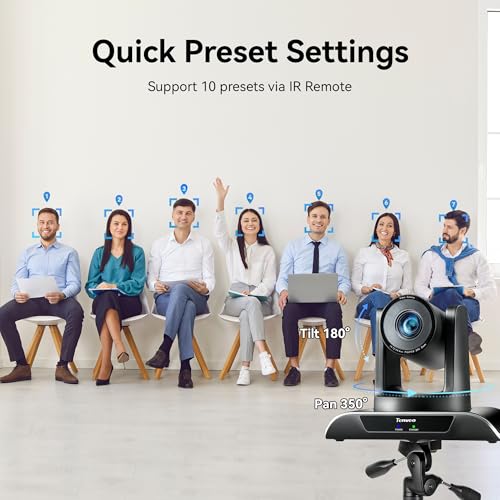 Tenveo 20X Optical Zoom PTZ Camera with AI Auto-Tracking, USB 3.0/HDMI, FHD 1080P60 for Video Conferencing, Live Streaming, Church, Education, Zoom, Teams & OBS - color: Obsidian Black