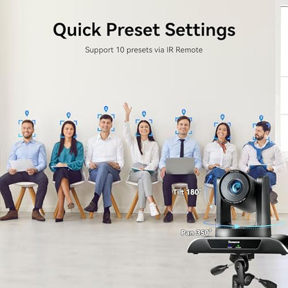 Tenveo 20X Optical Zoom PTZ Camera with AI Auto-Tracking, USB 3.0/HDMI, FHD 1080P60 for Video Conferencing, Live Streaming, Church, Education, Zoom, Teams & OBS - color: Obsidian Black