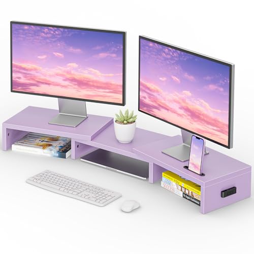 BONTEC Dual Monitor Stand Riser, Adjustable Length & Swivel Angle, Purple - color: Purple, size: 42.5 in