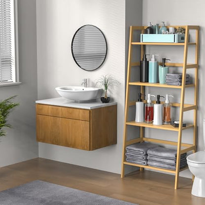 Bamboo Bookshelf, 4-Tier Ladder Shelf Freestanding Space Saver Open Bookcase Book Shelf, Bamboo Storage Shelving Unit Flower Plant Stand for Living Room, Bathroom, Home Office, Natural