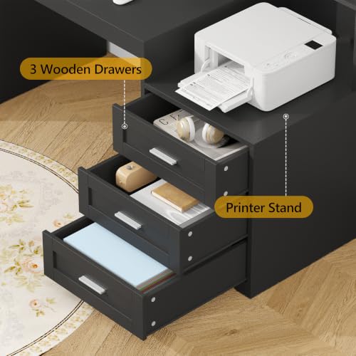 65" Farmhouse Computer Desk with Drawers and Printer Stand for Home Office - color: Black