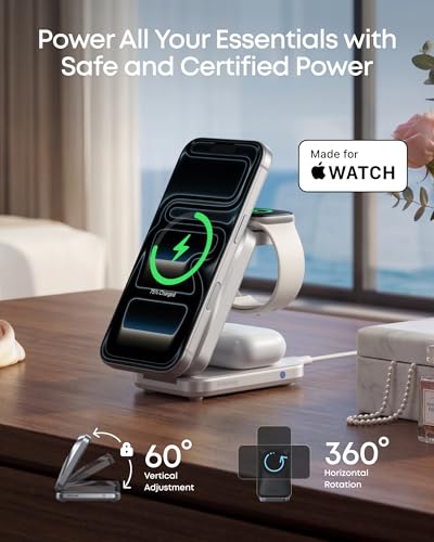 Anker Prime 25W Qi2.2-Certified Palm-Sized 3-in-1 Foldable MagSafe Charger | Travel-Ready Charging Station, AirCool Wireless Charger for iPhone 17, Apple Watch, AirPods (Adapter Included, Non-Battery) - color: Radiant White