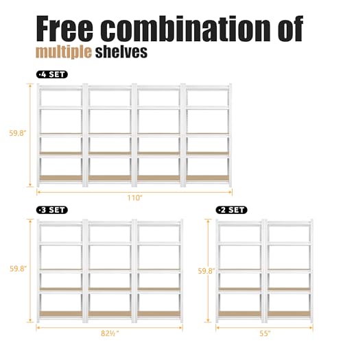 PrimeZone 27.6" W x 11.8" D x 59.8" H White Book Shelf, 5-Tier Bookcase | Modern Open Design, Adjustable Shelves, Standing Display Organizer for Books, Plants & Décor, Sturdy Double-layered Columns - size: 27.6" W x 11.8" D x 59.8" H